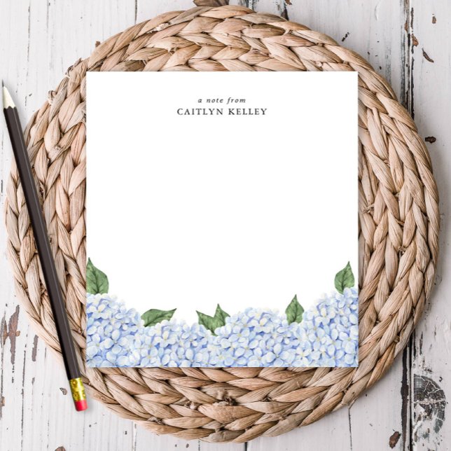 Bloco De Notas Borda de Aquarela Azul Hydrangea Personalizada (Criador carregado)