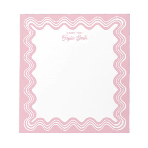 Bloco De Notas Borda de Linha Ondulada Rosa e Branco Nome Persona