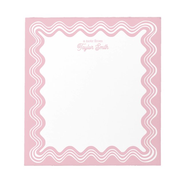 Bloco De Notas Borda de Linha Ondulada Rosa e Branco Nome Persona (Frente)
