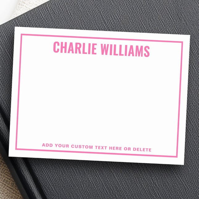 Bloco De Notas Borda de nome rosa brilhante moderna (Modern bright pink name border post-it notes)