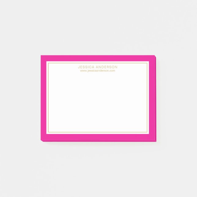 Bloco De Notas Borda Dourada Magenta Elegante Personalizada (Frente)
