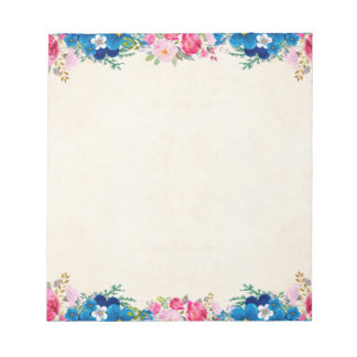 Bloco De Notas Borda Floral Cor-de-Rosa Azul
