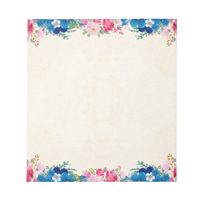 Bloco De Notas Borda Floral Cor-de-Rosa Azul (Frente)