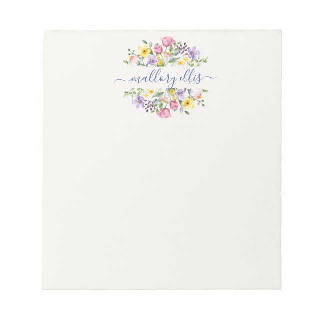Bloco De Notas Borda Floral de Flor de Flores Selvagem (Frente)