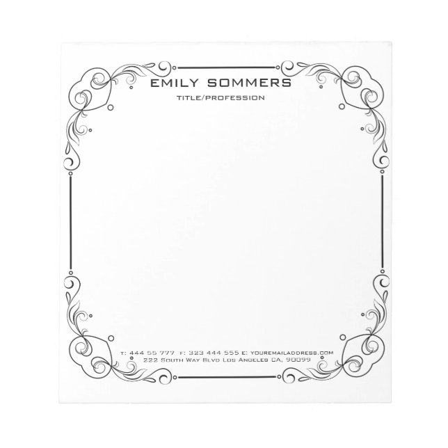 Bloco De Notas Borda Floral Negra (Frente)