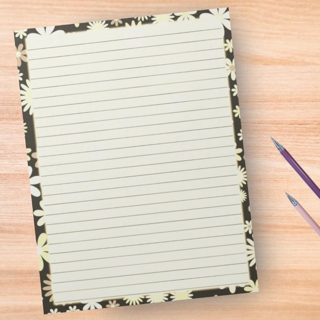 Bloco De Notas Borda Floral Retroativa em Linhagem Amarela Claro  (Criador carregado)