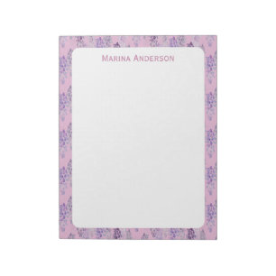 Bloco De Notas Borda Floral Rosa Estilosa Nome Personalizado