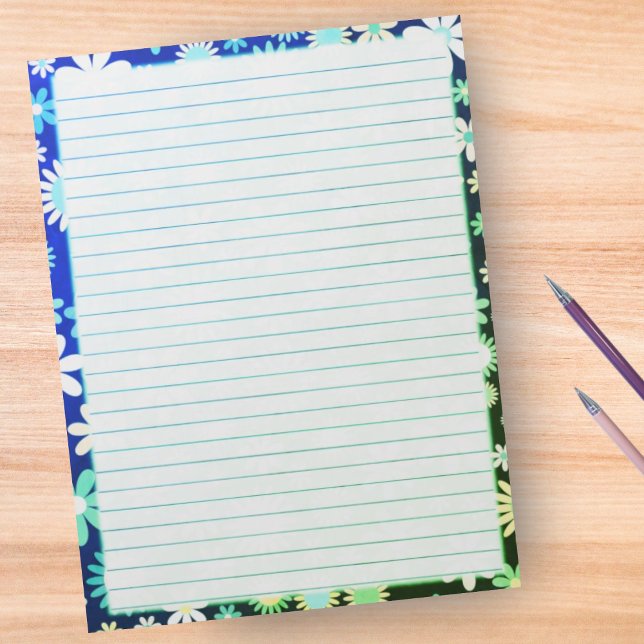 Bloco De Notas Borda Flórida das Flores Retrais em Verde Azul (Criador carregado)