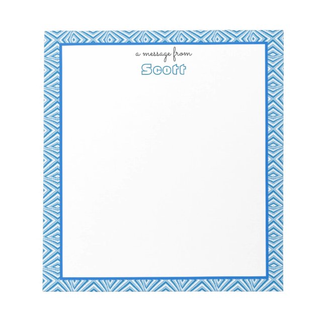 Bloco De Notas Borda Geométrica Azul com Monograma (Frente)