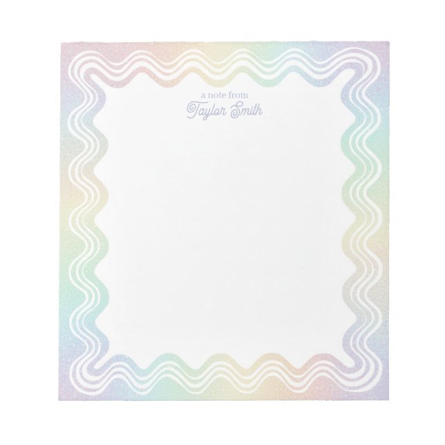 Bloco De Notas Borda Ondulada Arco-Íris Pastel Nome Personalizado (Frente)