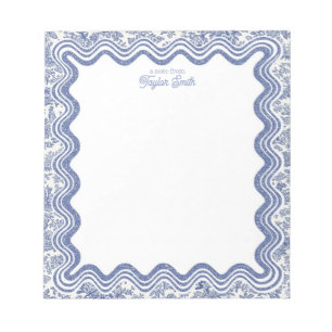 Bloco De Notas Borda Ondulada Azul e Branco Toile Nome Personaliz