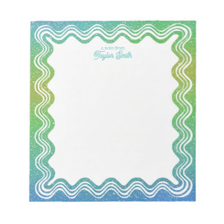 Bloco De Notas Borda Ondulada Azul Verde Ombre Nome Personalizado