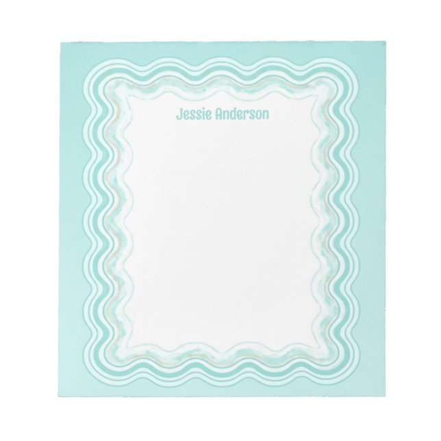 Bloco De Notas Borda Ondulada Personalizada Aqua Azul Mint (Frente)