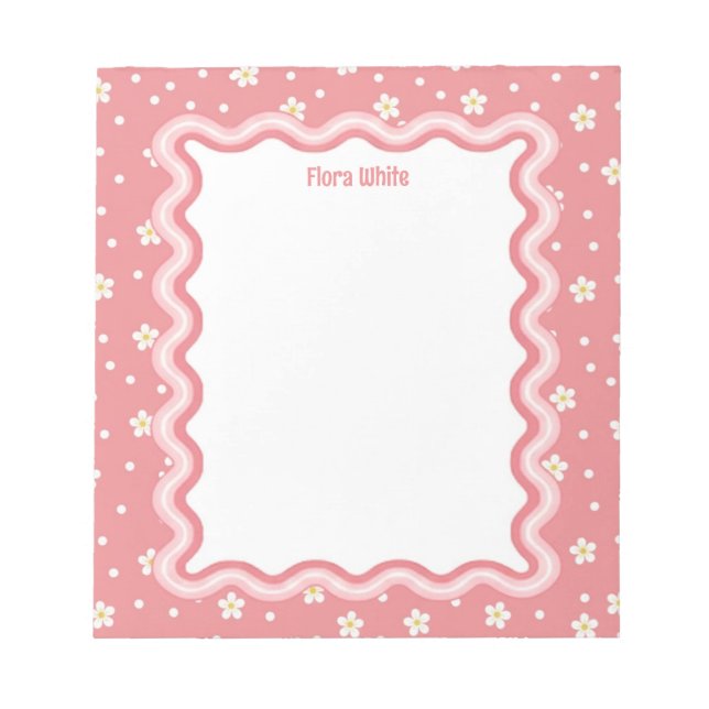 Bloco De Notas Borda Ondulada Personalizada Flores Kawaii (Frente)