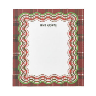 Bloco De Notas Borda Ondulada Personalizada Vermelho Verde Tartan