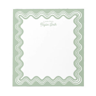 Bloco De Notas Borda Ondulada Verde Salvia & Nome Personalizado B