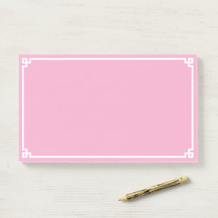 Bloco De Notas Borda Ornamental Chave Grega Rosa Claro e Branco