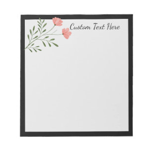 Bloco De Notas Borda Preta Flor-Rosa Flor Cor-de-Rosa-Trendente