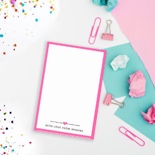 Bloco De Notas Borda rosa quente e coração com amor pelo nome