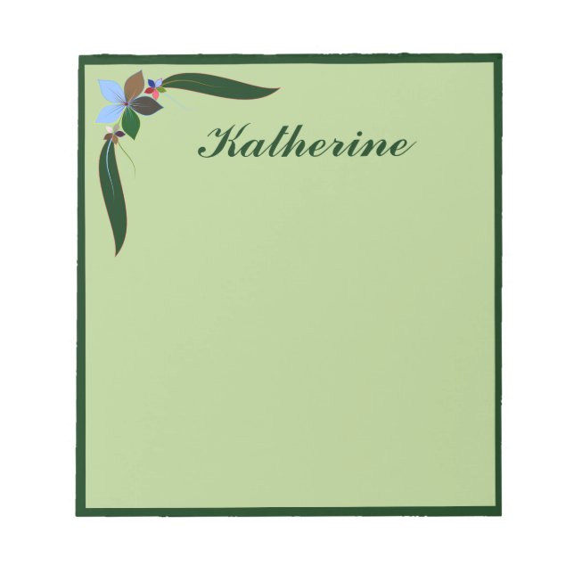 Bloco De Notas Borda Verde Floral Decorativa Personalizada (Frente)