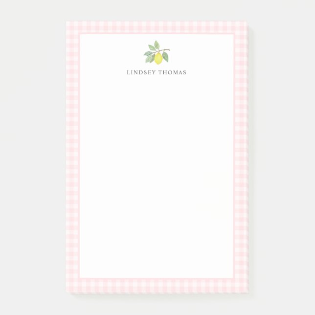 Bloco De Notas Borda Xadrez Rosa Limão Personalizada (Frente)