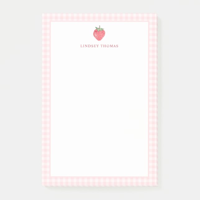 Bloco De Notas Borda Xadrez Rosa Morango Personalizada (Frente)