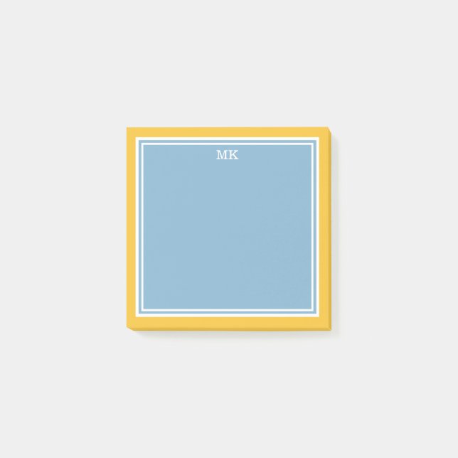 Bloco De Notas Bordados Monogramas Amarelo Azul (Frente)