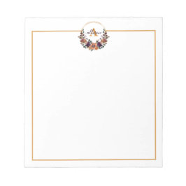 Bloco De Notas Borgonha e estrutura floral dourada personalizada
