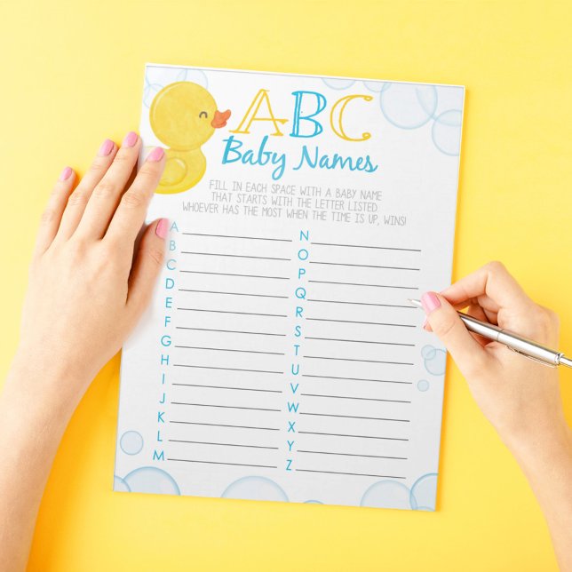 Bloco De Notas Borracha - Pato ABC Nome do Bebê Pacote de Jogo (ABC Baby Names Watercolor Rubber Duck Baby Shower Game Pack of 40 Answer Sheets)