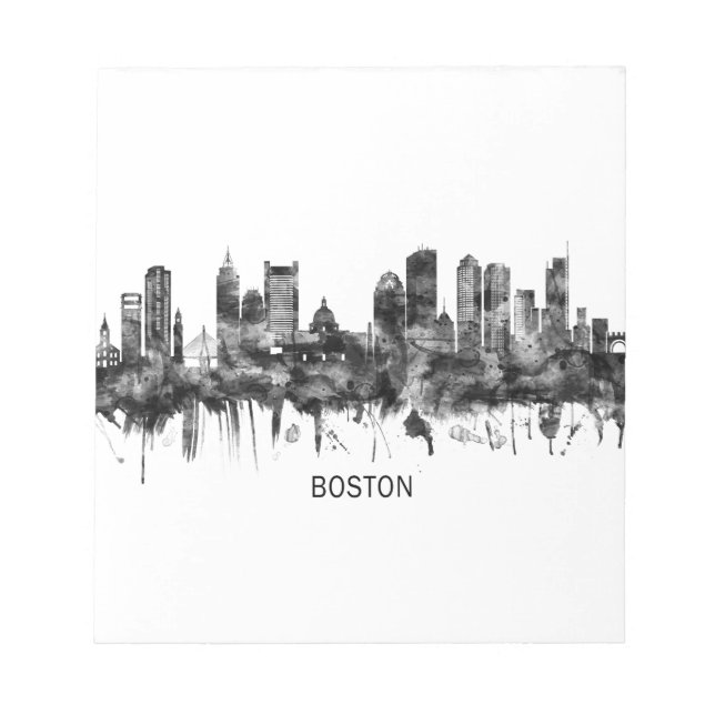 Bloco De Notas Boston Massachusetts Skyline BW (Frente)