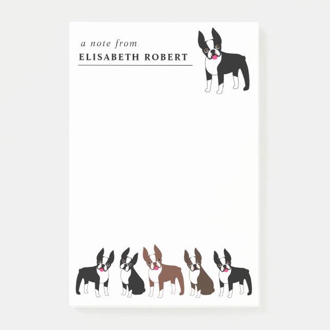 Bloco De Notas Boston Terriers Black and White and Red Brown Post (Frente)