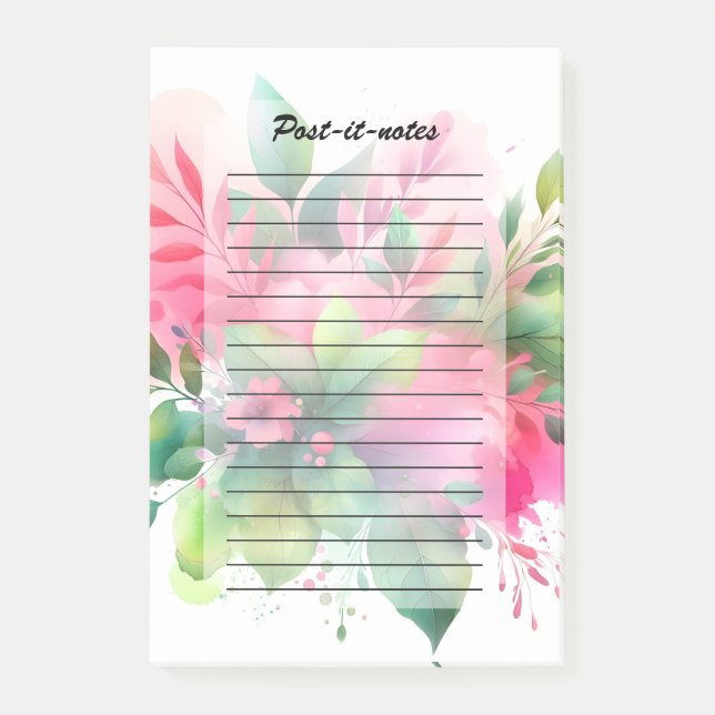Bloco De Notas Botânico Floral Aguarela Rosa Verde (Frente)