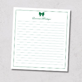 Bloco De Notas Bottle Green Bow Border Custom Name Lined
