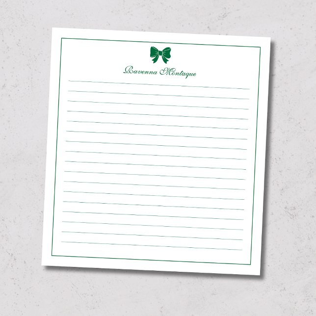 Bloco De Notas Bottle Green Bow Border Custom Name Lined (Criador carregado)