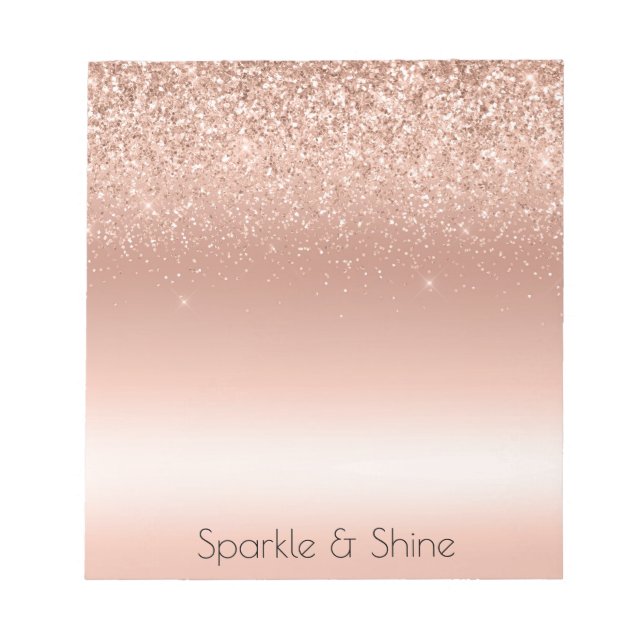 Bloco De Notas Branca Rosa Dourada Glitzy Sparkle (Frente)