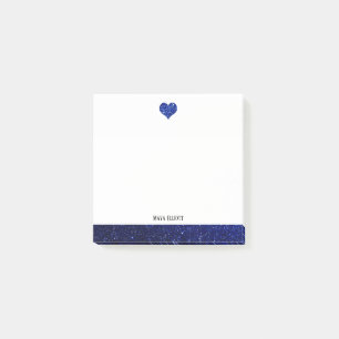 Bloco De Notas Branco c/ Blue Faux Coração & Borda + Nome