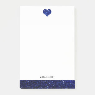 Bloco De Notas Branco c/ Blue Faux Coração & Borda + Nome