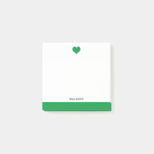 Bloco De Notas Branco com Coração Verde Brilhante e Borda + Nome