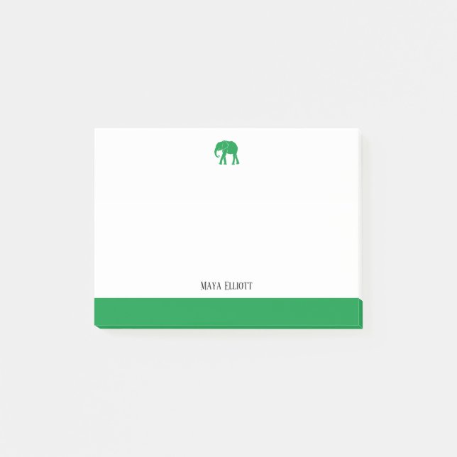 Bloco De Notas Branco com elefante verde e borda e nome (Frente)