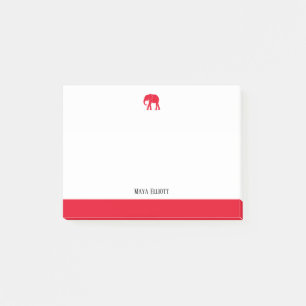 Bloco De Notas Branco com Elefante Vermelho Brilhante & Borda & N