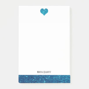 Bloco De Notas Branco com Faux de Teal Brilhante Coração e Borda