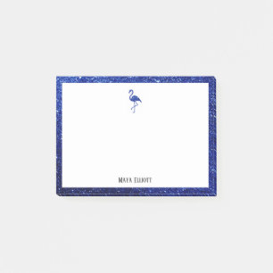 Bloco De Notas Branco com Flamingo Azul e Borda com Nome