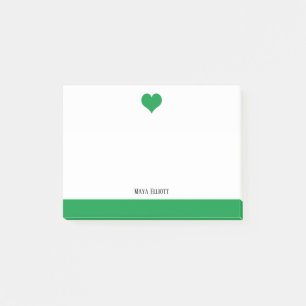 Bloco De Notas Branco com Kelly Green Heart & Border & Name