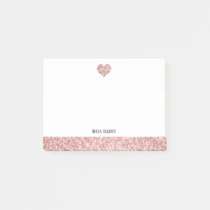 Bloco De Notas Branco com Rosa Dourado Inverso Coração e Borda