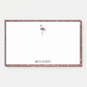 Bloco De Notas Branco + Glitter Rosa Dourado Flamingo & Borda com