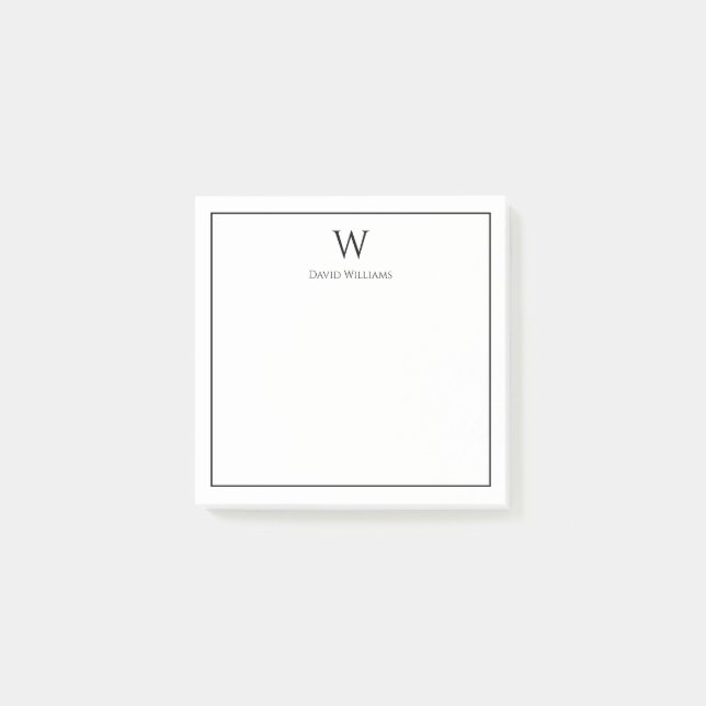 Bloco De Notas Branco preto clássico monograma profissional (Frente)