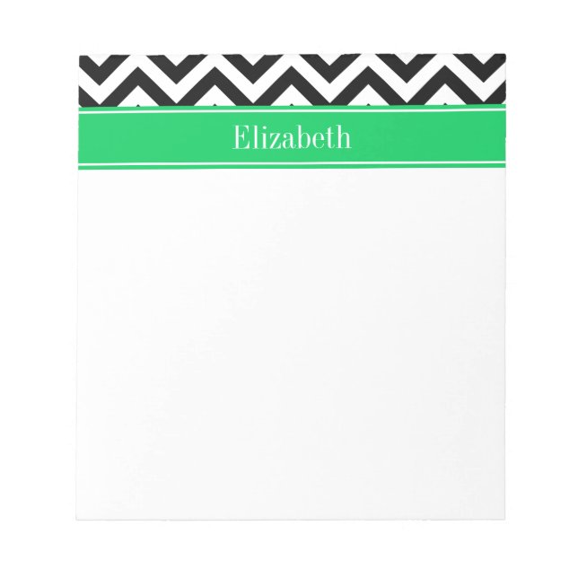 Bloco De Notas Branco preto LG Chevron Emerald Name Monograma (Frente)