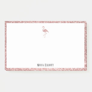 Bloco De Notas Branco + Rosa Dourado Glitter Flamingo e Borda w N