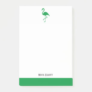Bloco De Notas Branco sobre Flamingo Verde Brilhante e Borda sem
