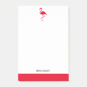 Bloco De Notas Branco sobre Flamingo Vermelho Brilhante e Borda s